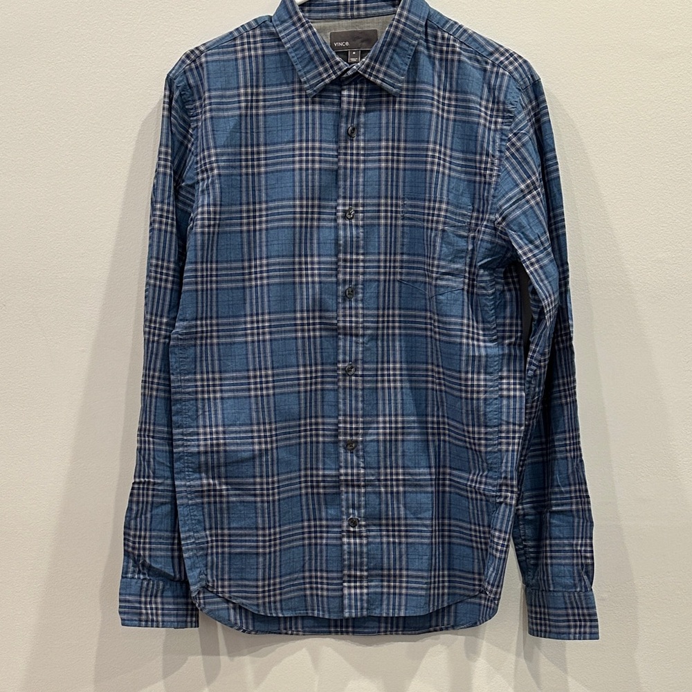 Vince Blue and Gray Plaid Casual Shirt